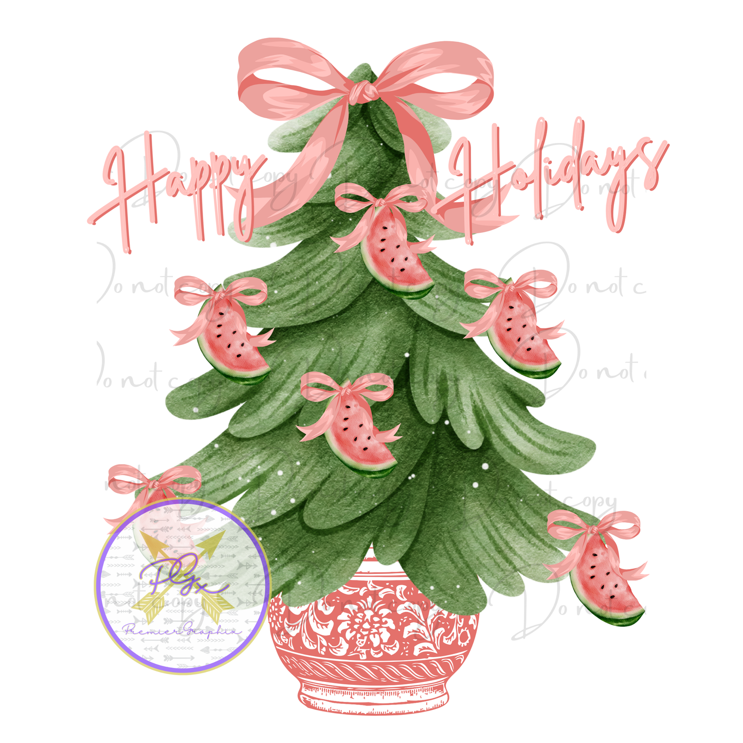 Coquette Pink Bows with Watermelons Christmas Tree Digital Download