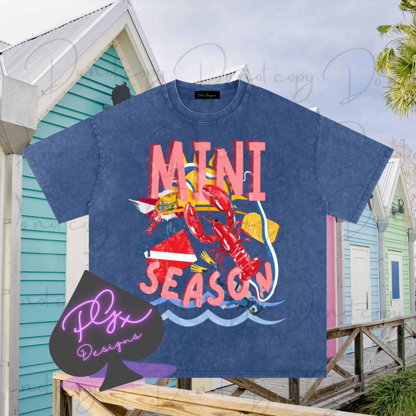 SIze Matters Lobster Mini Season Snow Washed Oversized Cotton T-Shirt