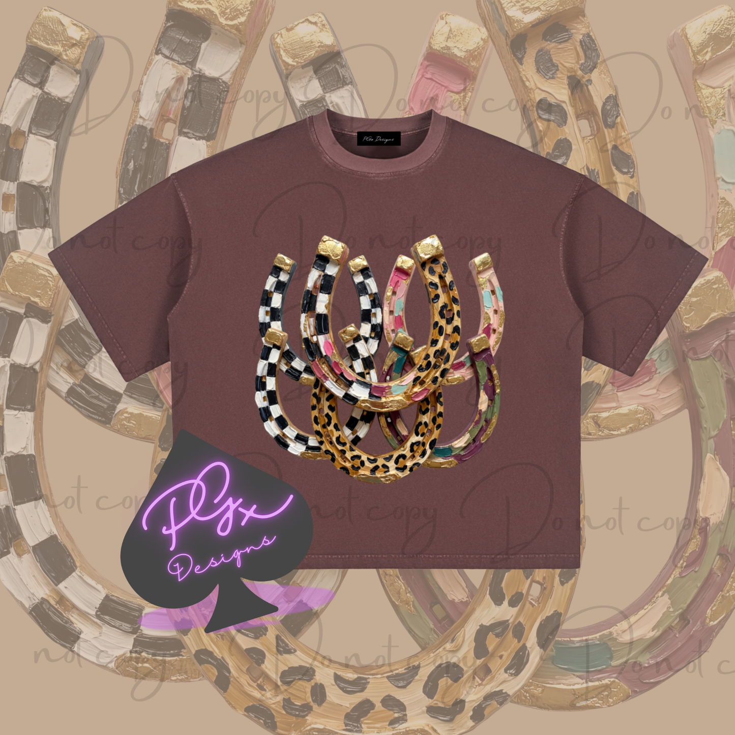 CHECKERED HORSESHOES Vintage Washed Boxy T-Shirt