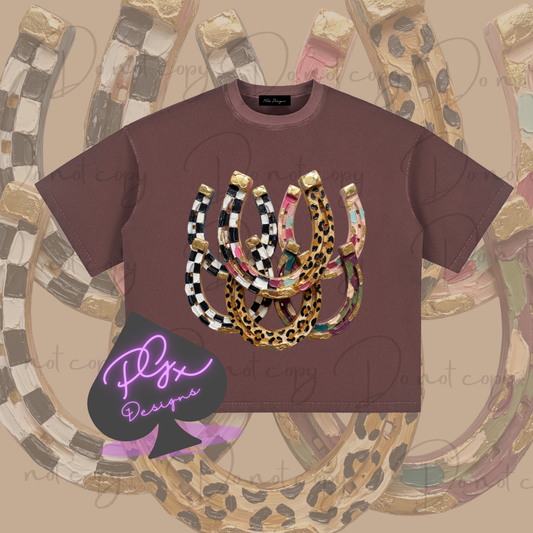 CHECKERED HORSESHOES Vintage Washed Boxy T-Shirt