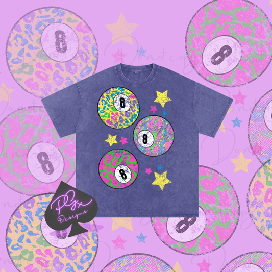 NEON EIGHT BALL Snow Washed Oversized Cotton T-Shirt