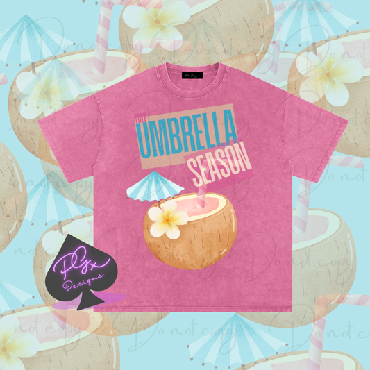 Tiny Umbrella Season Snow Washed Oversized Cotton Tee